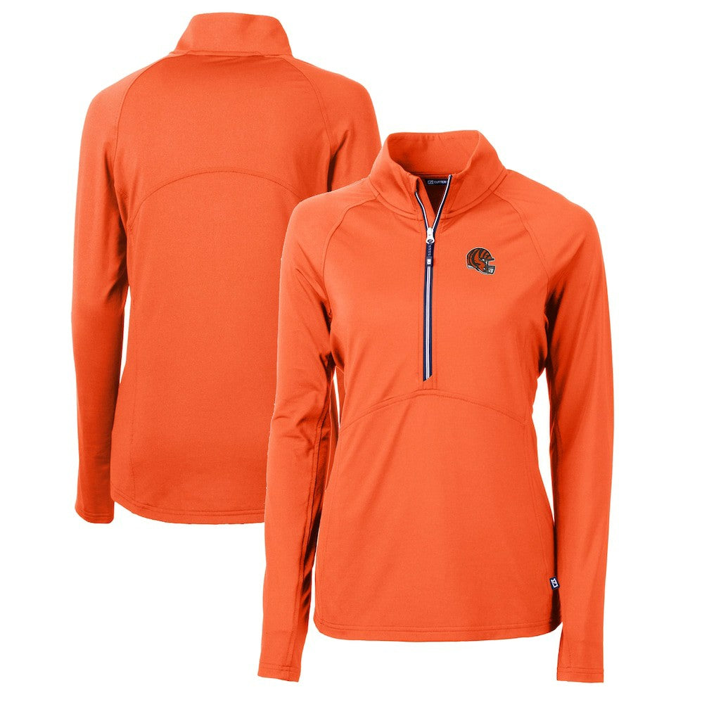 Cincinnati Bengals Cutter & Buck Women's Helmet Logo Adapt Eco Knit Stretch Recycled Half-Zip Pullover Top - Orange Pullover