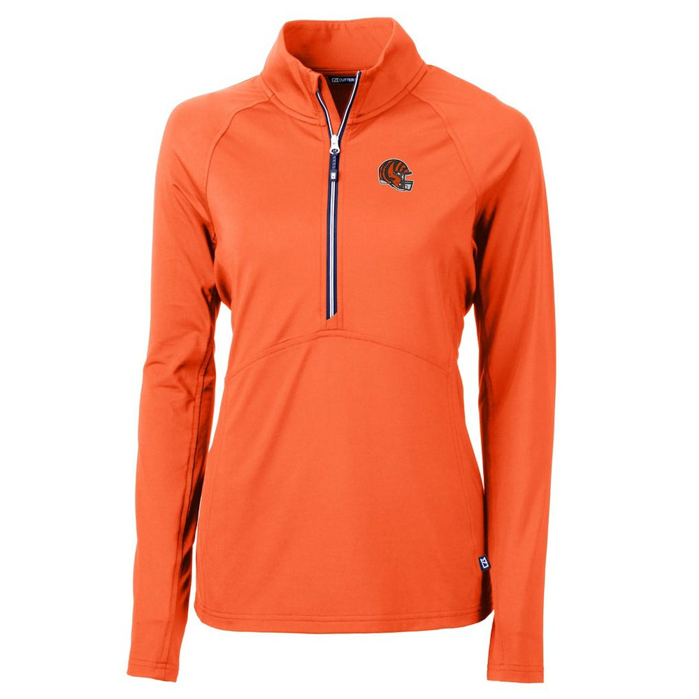Cincinnati Bengals Cutter & Buck Women's Helmet Logo Adapt Eco Knit Stretch Recycled Half-Zip Pullover Top - Orange Pullover