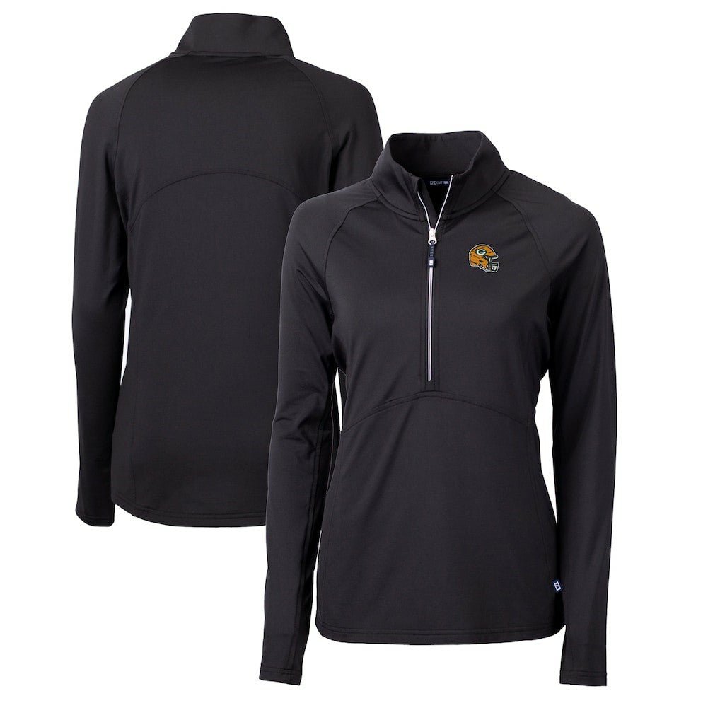 Green Bay Packers Cutter & Buck Women's Helmet Logo Adapt Eco Knit Stretch Recycled Half-Zip Pullover Top - Black Pullover
