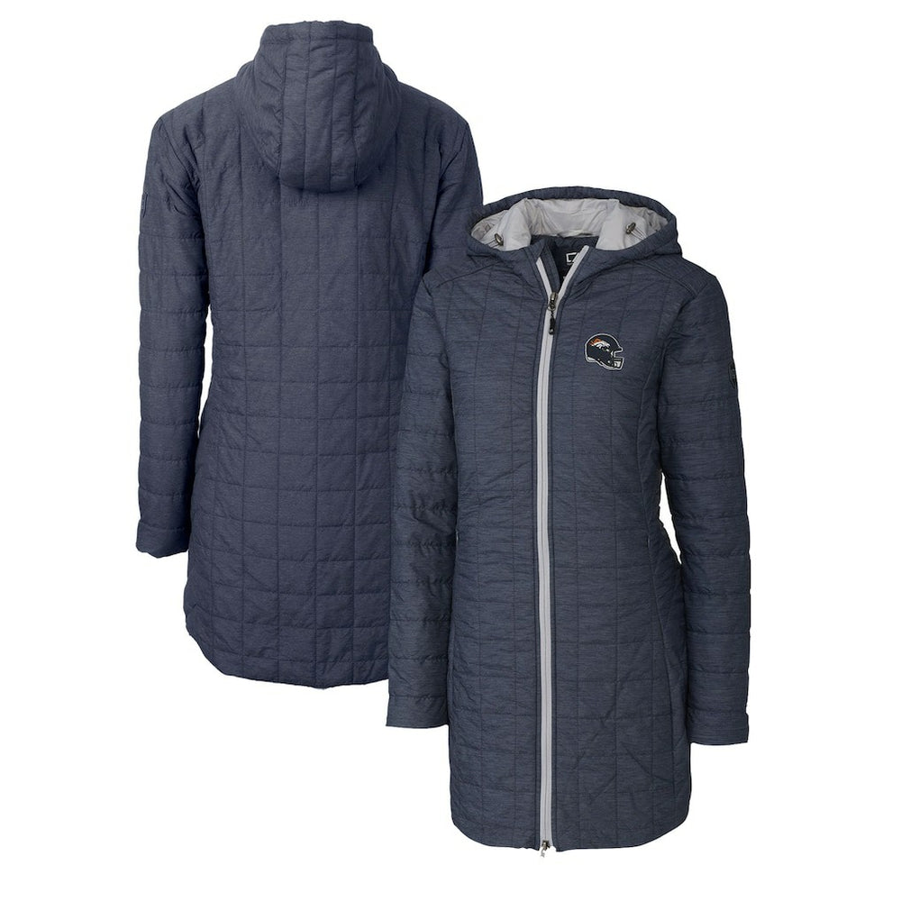 Denver Broncos Cutter & Buck Women's Helmet Logo Rainier Primaloft Eco Insulated Hooded Long Coat - Heather Navy