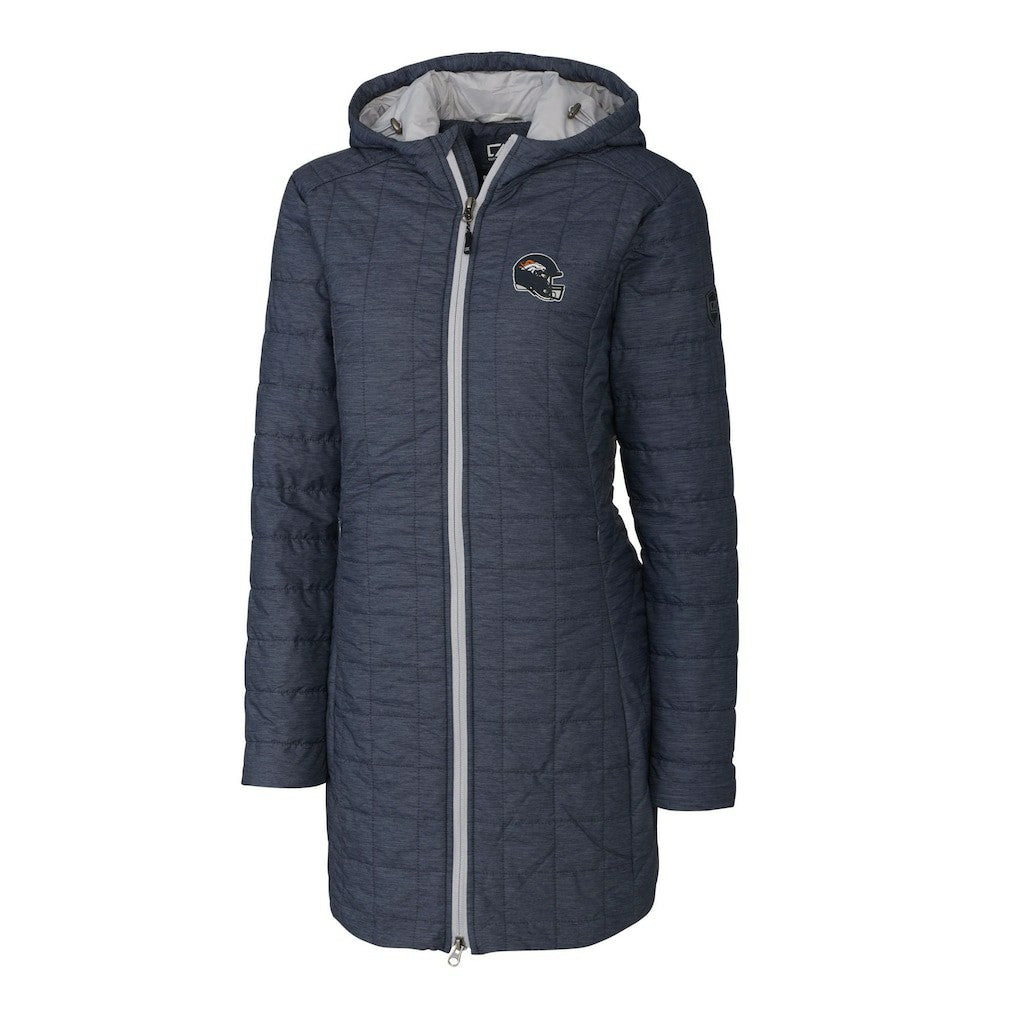 Denver Broncos Cutter & Buck Women's Helmet Logo Rainier Primaloft Eco Insulated Hooded Long Coat - Heather Navy