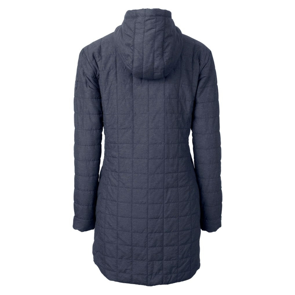 Denver Broncos Cutter & Buck Women's Helmet Logo Rainier Primaloft Eco Insulated Hooded Long Coat - Heather Navy