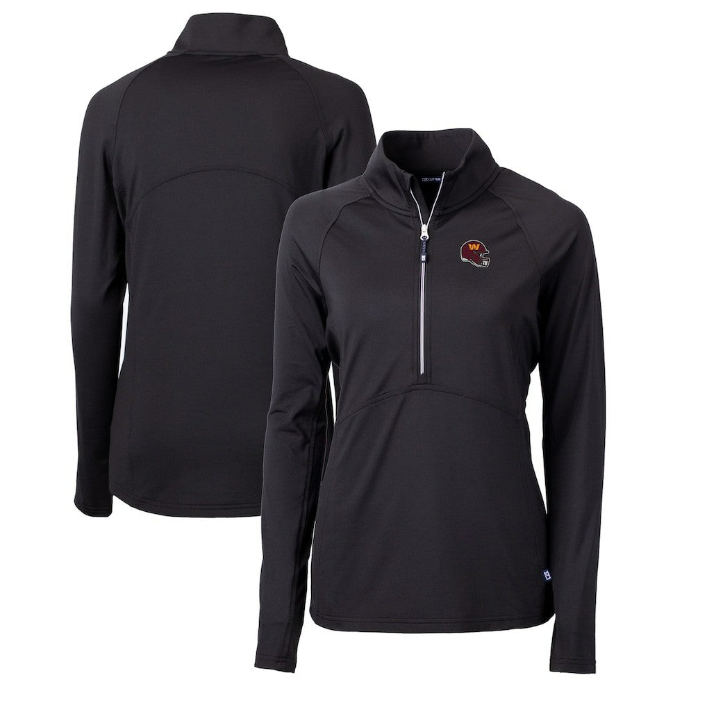 Washington Commanders Cutter & Buck Women's Helmet Logo Adapt Eco Knit Stretch Recycled Half-Zip Pullover Top - Black Pullover