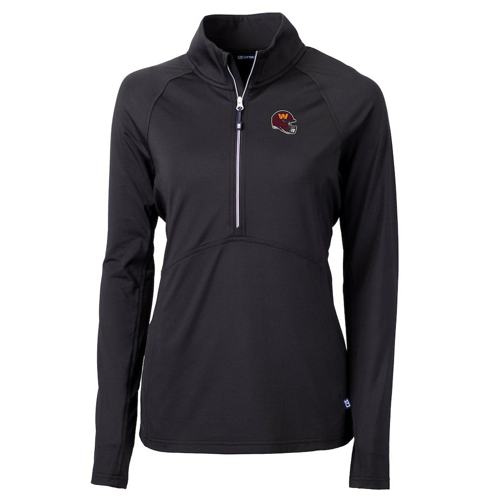 Washington Commanders Cutter & Buck Women's Helmet Logo Adapt Eco Knit Stretch Recycled Half-Zip Pullover Top - Black Pullover