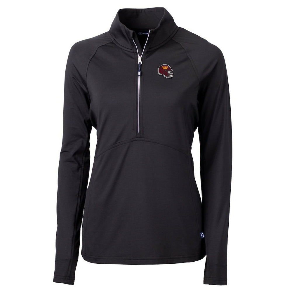 Washington Commanders Cutter & Buck Women's Helmet Logo Adapt Eco Knit Stretch Recycled Half-Zip Pullover Top - Black Pullover