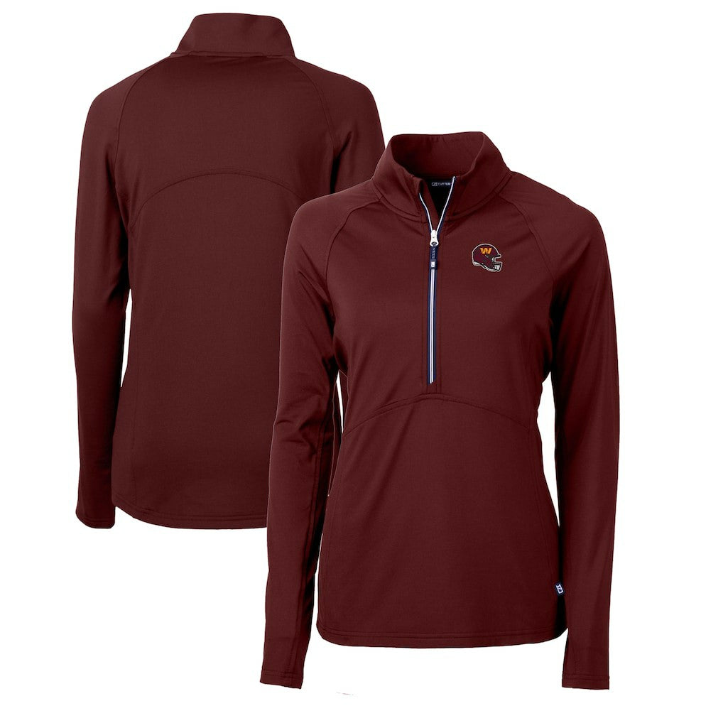 Washington Commanders Cutter & Buck Women's Helmet Logo Adapt Eco Knit Stretch Recycled Half-Zip Pullover Top - Burgundy Pullover