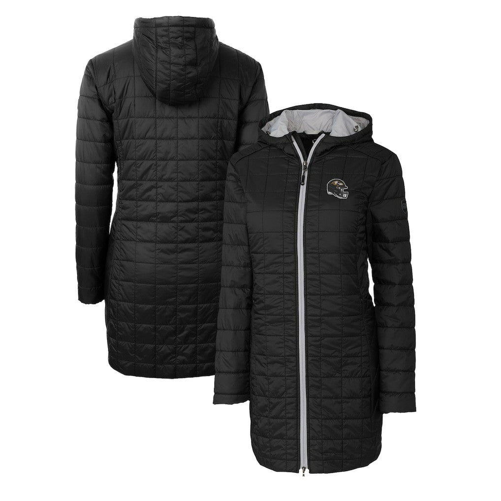 Baltimore Ravens Cutter & Buck Women's Helmet Logo Rainier Primaloft Eco Insulated Hooded Long Coat - Black