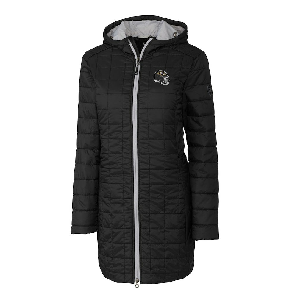 Baltimore Ravens Cutter & Buck Women's Helmet Logo Rainier Primaloft Eco Insulated Hooded Long Coat - Black