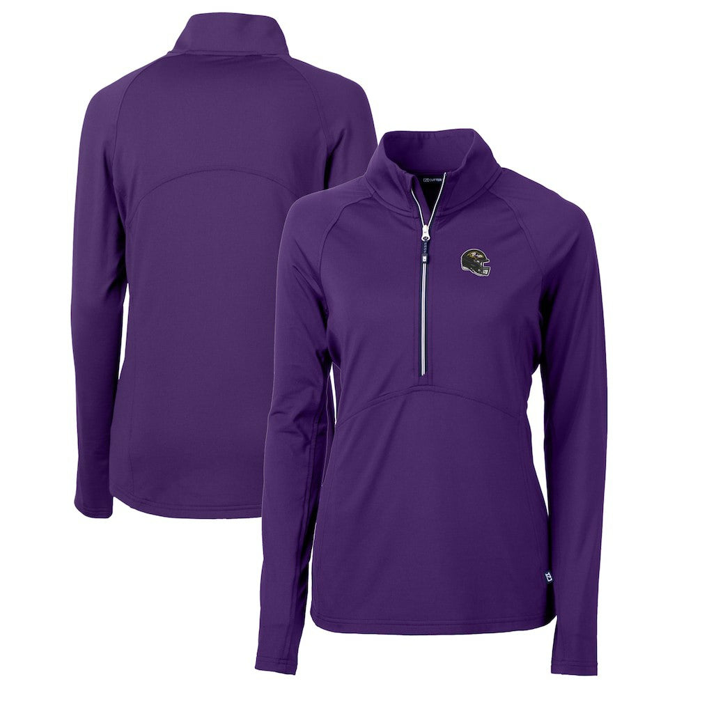 Baltimore Ravens Cutter & Buck Women's Helmet Logo Adapt Eco Knit Stretch Recycled Half-Zip Pullover Top - Purple Pullover