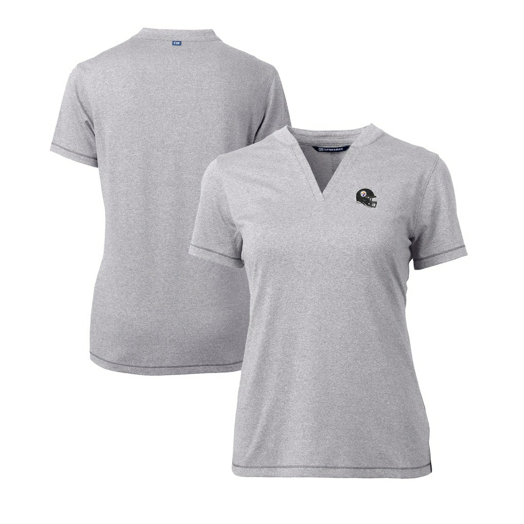 Pittsburgh Steelers Cutter & Buck Women's Helmet Logo DryTec Forge Stretch V-Neck Blade Top - Heather Gray Tops