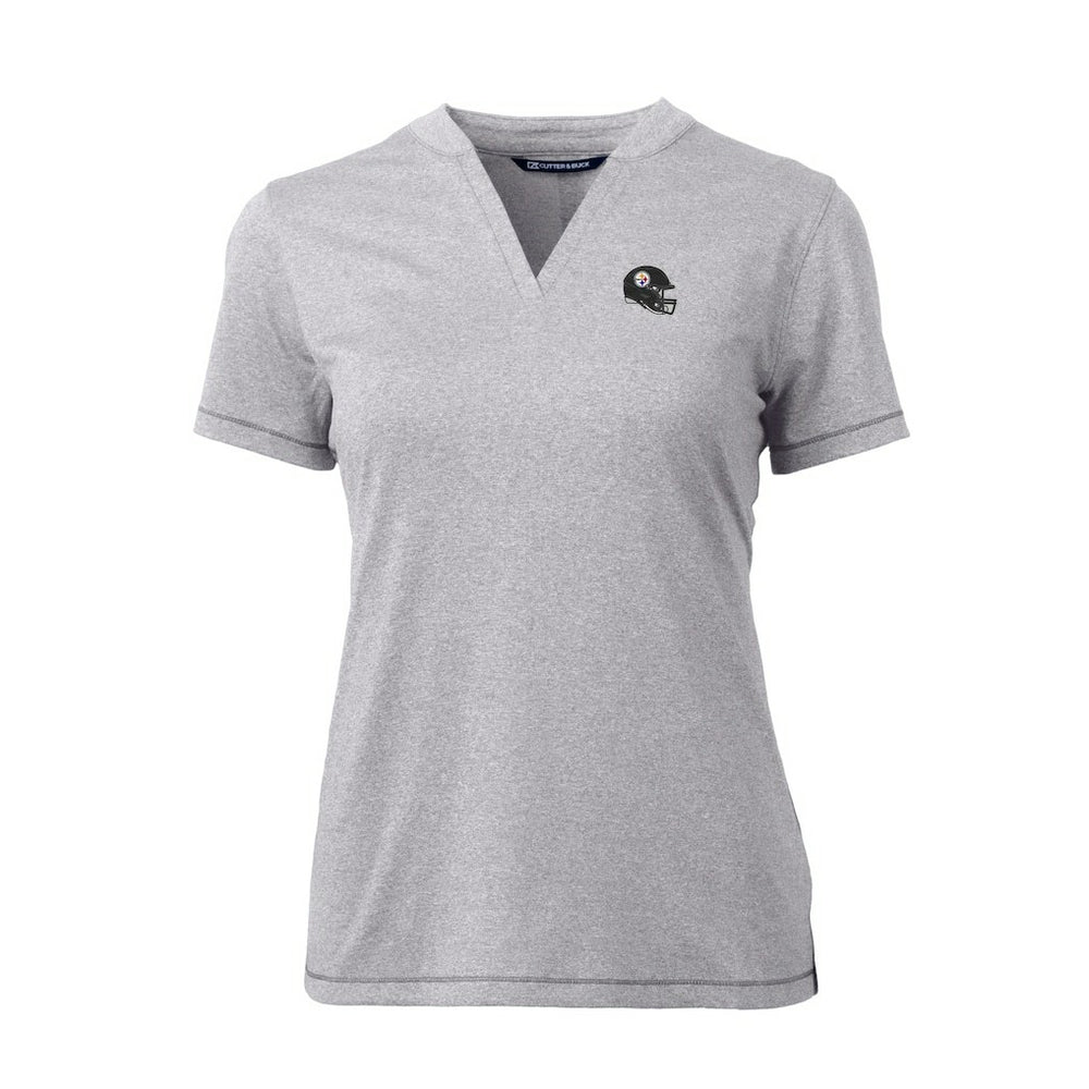 Pittsburgh Steelers Cutter & Buck Women's Helmet Logo DryTec Forge Stretch V-Neck Blade Top - Heather Gray Tops