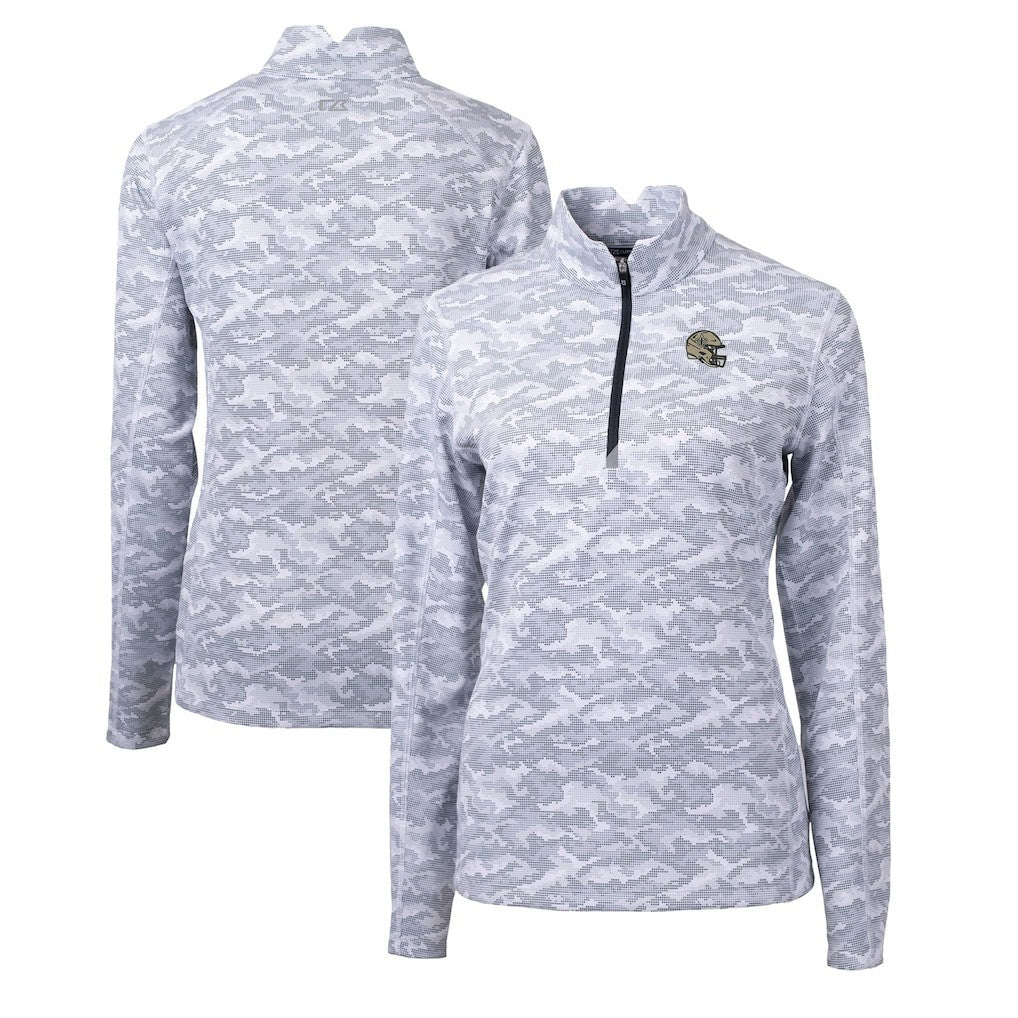 New Orleans Saints Cutter & Buck Women's Helmet Logo Traverse Camo Print Stretch Quarter-Zip Pullover Top - Charcoal Pullover