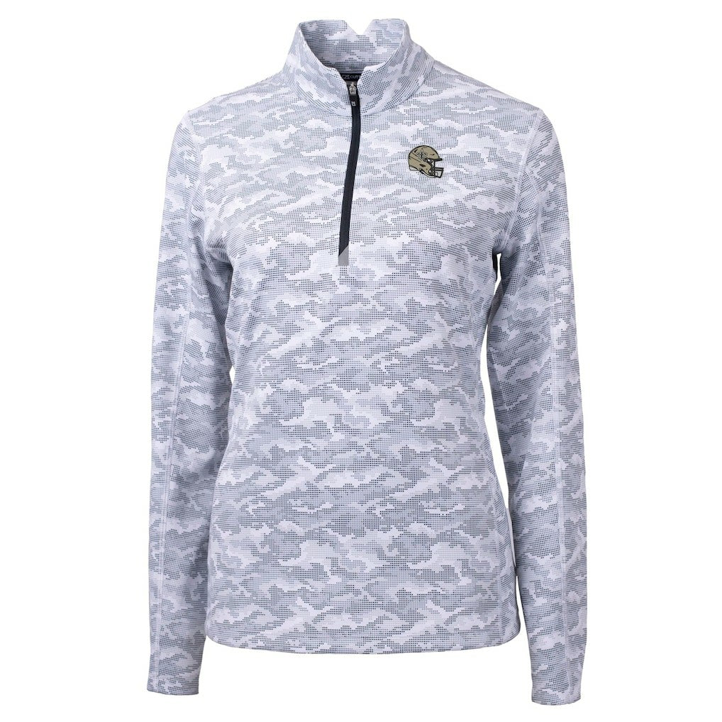 New Orleans Saints Cutter & Buck Women's Helmet Logo Traverse Camo Print Stretch Quarter-Zip Pullover Top - Charcoal Pullover