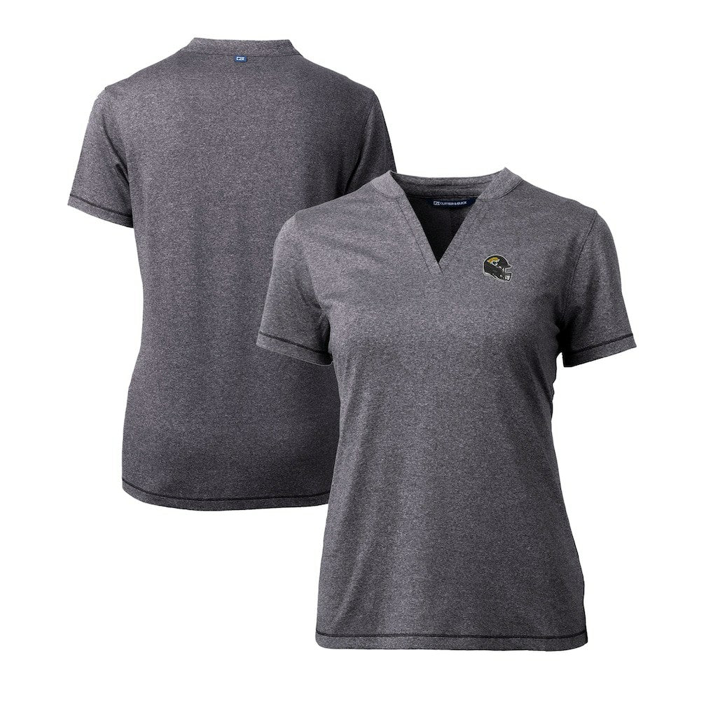 Jacksonville Jaguars Cutter & Buck Women's Helmet Logo DryTec Forge Stretch V-Neck Blade Top - Heather Charcoal Tops
