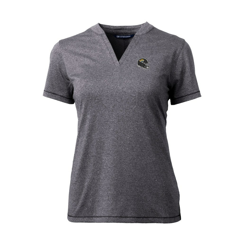 Jacksonville Jaguars Cutter & Buck Women's Helmet Logo DryTec Forge Stretch V-Neck Blade Top - Heather Charcoal Tops