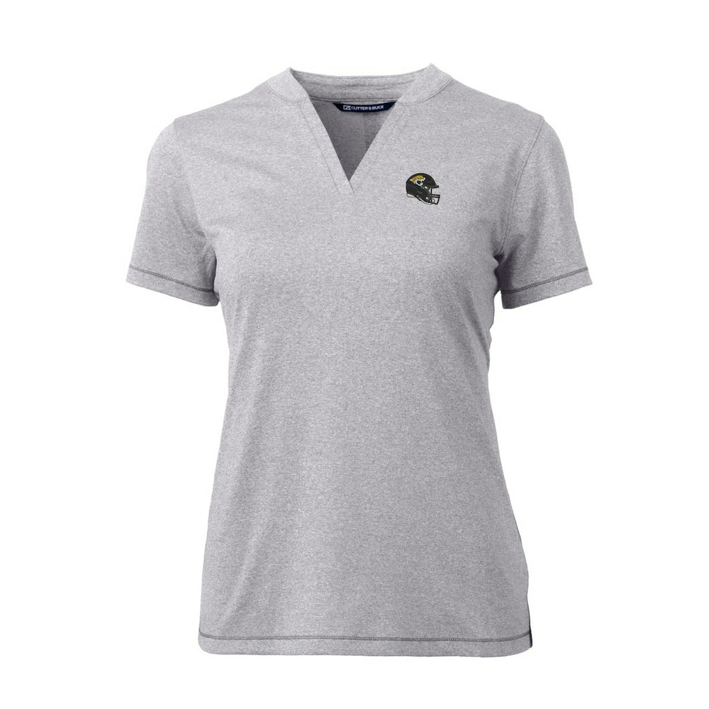Jacksonville Jaguars Cutter & Buck Women's Helmet Logo DryTec Forge Stretch V-Neck Blade Top - Heather Gray Tops