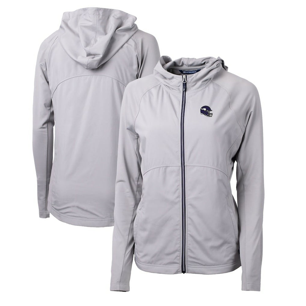 Minnesota Vikings Cutter & Buck Women's Helmet Logo Adapt Eco Knit Hybrid Recycled Full-Zip Hoodie - Heather Gray Hoodies