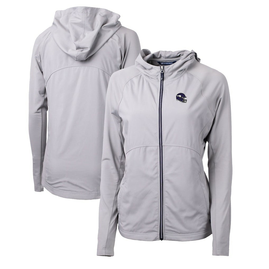 Minnesota Vikings Cutter & Buck Women's Helmet Logo Adapt Eco Knit Hybrid Recycled Full-Zip Hoodie - Heather Gray Hoodies