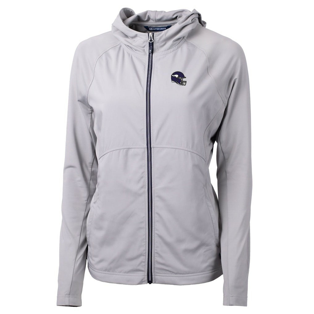 Minnesota Vikings Cutter & Buck Women's Helmet Logo Adapt Eco Knit Hybrid Recycled Full-Zip Hoodie - Heather Gray Hoodies