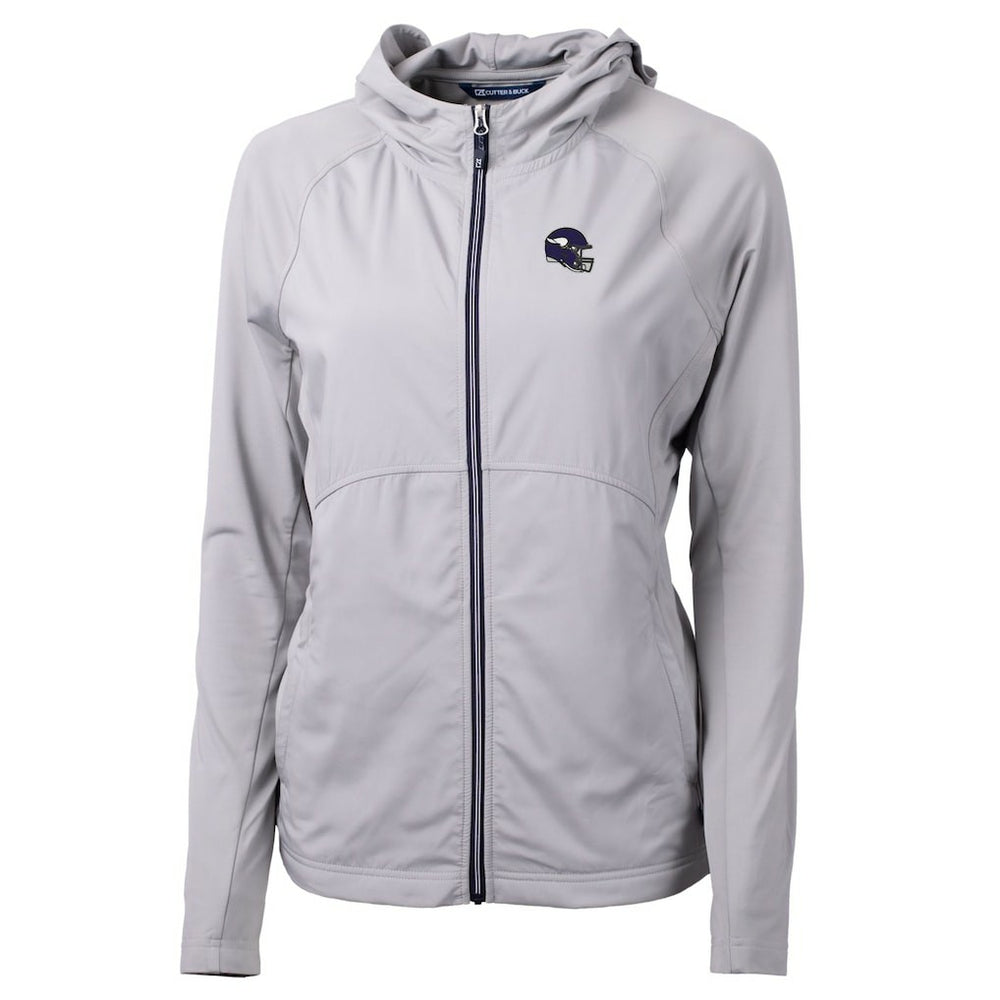 Minnesota Vikings Cutter & Buck Women's Helmet Logo Adapt Eco Knit Hybrid Recycled Full-Zip Hoodie - Heather Gray Hoodies