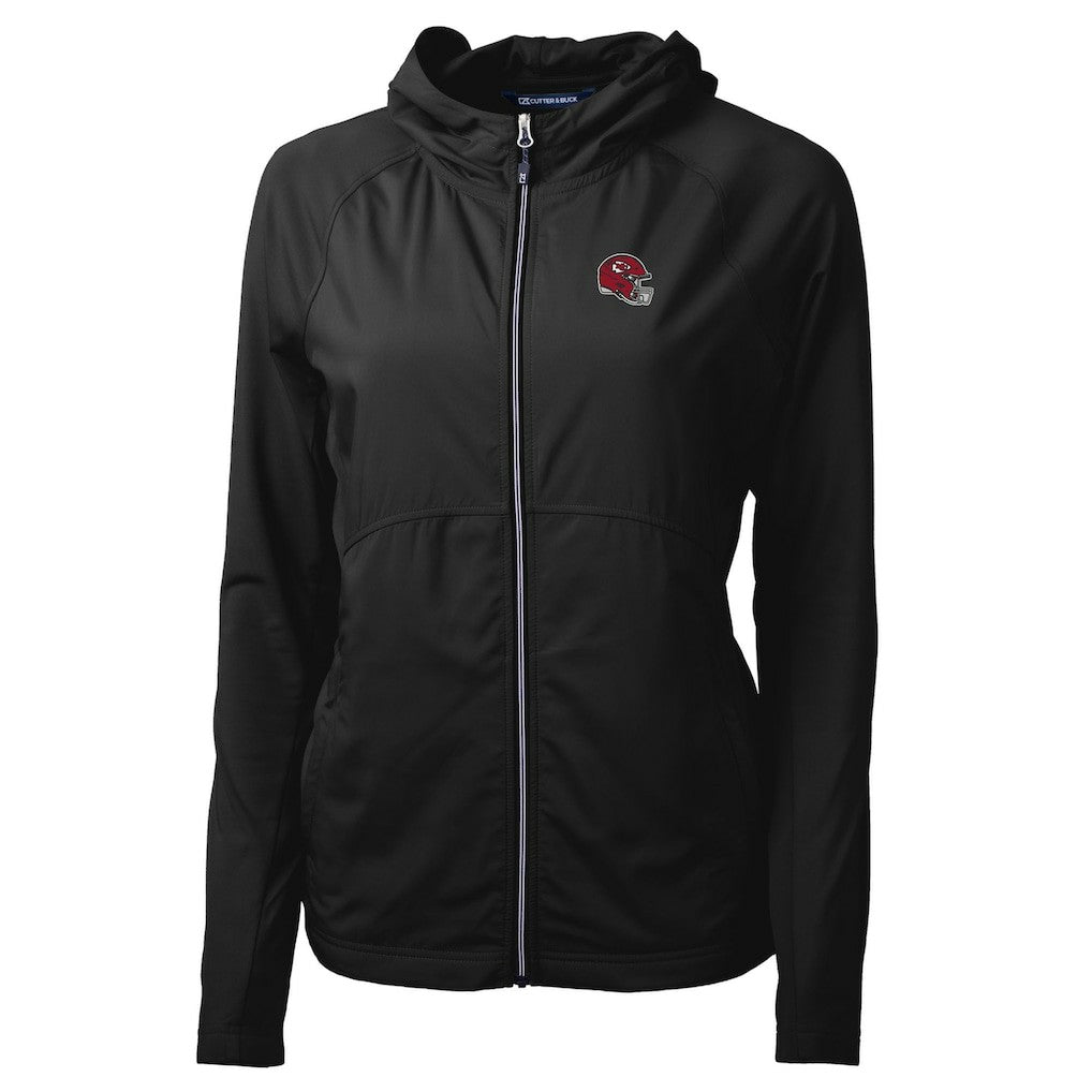Kansas City Chiefs Cutter & Buck Women's Helmet Logo Adapt Eco Knit Hybrid Recycled Full-Zip Hoodie - Black Hoodies