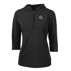 Carolina Panthers Cutter & Buck Women's Helmet Logo DryTec Virtue Eco Pique Recycled 3/4-Sleeve Half-Zip Pullover Hoodie - Black Hoodies