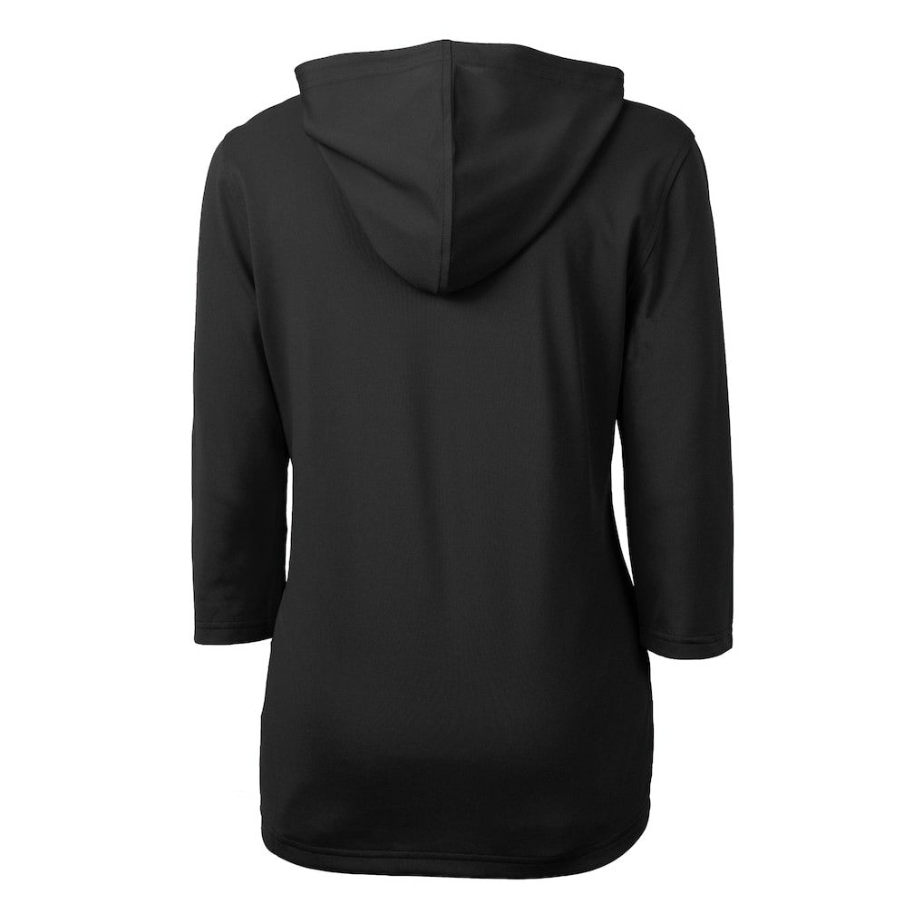 Carolina Panthers Cutter & Buck Women's Helmet Logo DryTec Virtue Eco Pique Recycled 3/4-Sleeve Half-Zip Pullover Hoodie - Black Hoodies