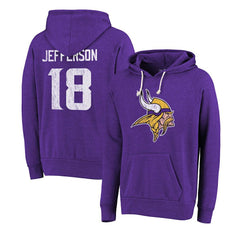 Justin Jefferson Minnesota Vikings Majestic Threads Name & Number Tri-Blend Pullover Hoodie - Purple Hoodies