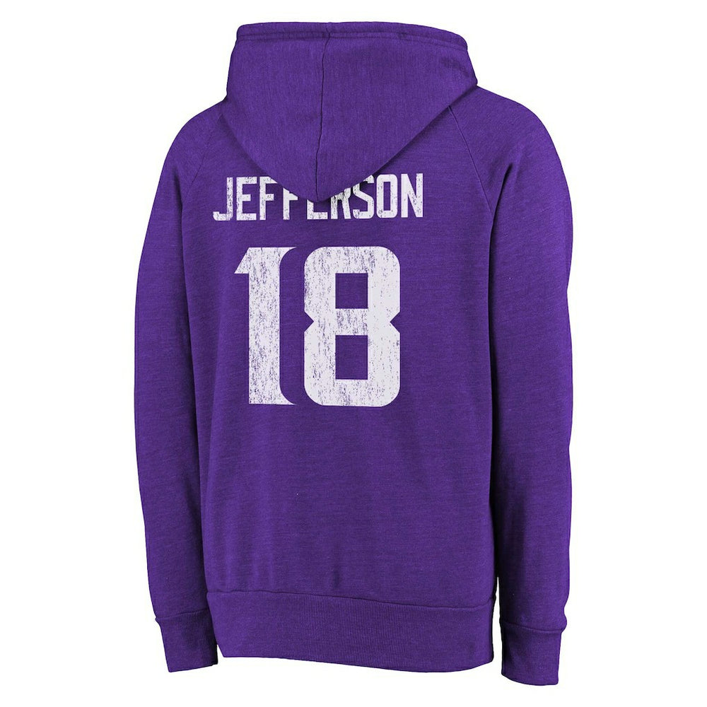 Justin Jefferson Minnesota Vikings Majestic Threads Name & Number Tri-Blend Pullover Hoodie - Purple Hoodies