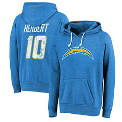 Justin Herbert Los Angeles Chargers Majestic Threads Name & Number Tri-Blend Pullover Hoodie - Powder Blue Hoodies