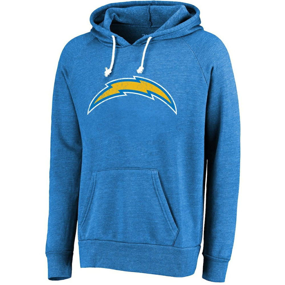 Justin Herbert Los Angeles Chargers Majestic Threads Name & Number Tri-Blend Pullover Hoodie - Powder Blue Hoodies
