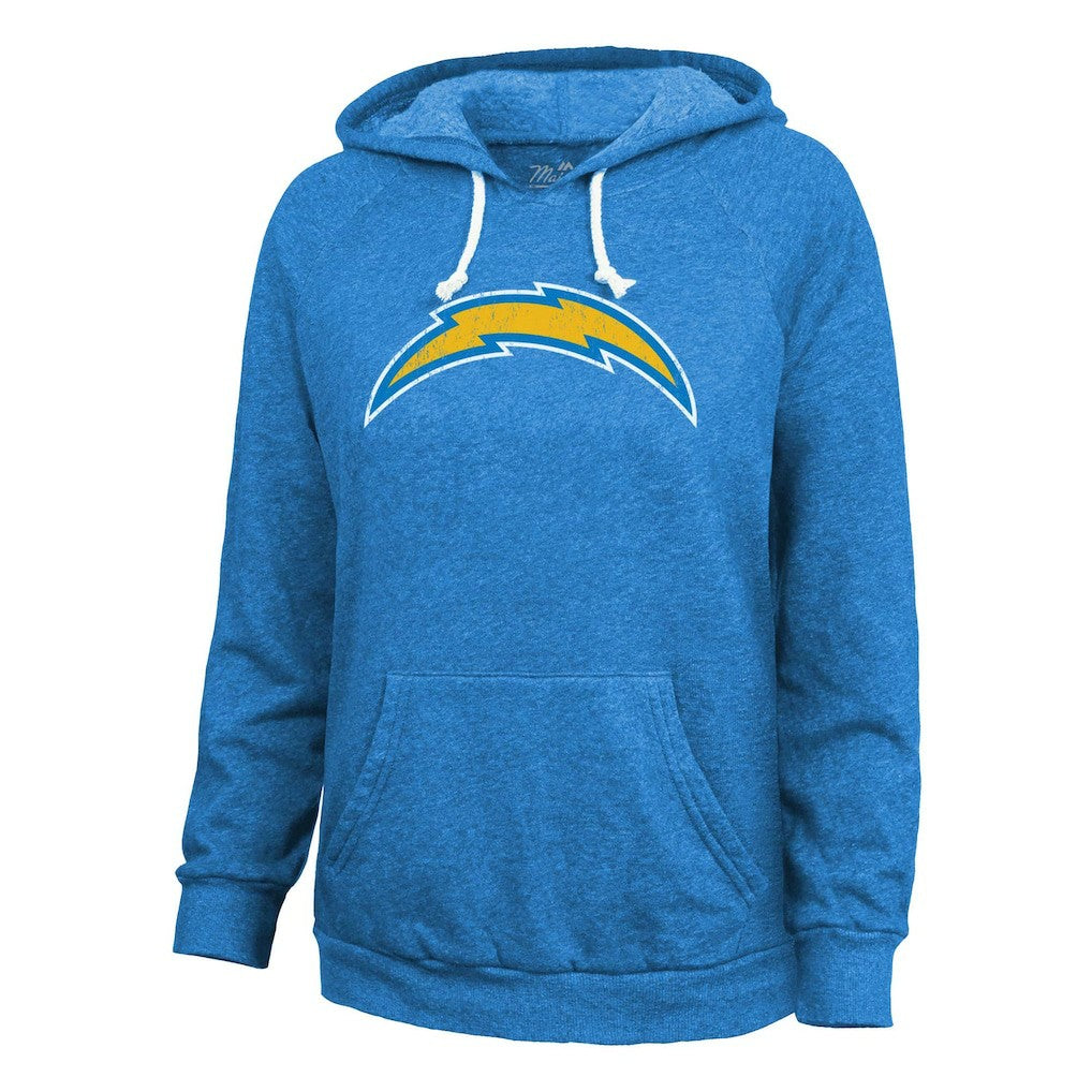 Justin Herbert Los Angeles Chargers Majestic Threads Women's Name & Number Tri-Blend Pullover Hoodie - Powder Blue Hoodies