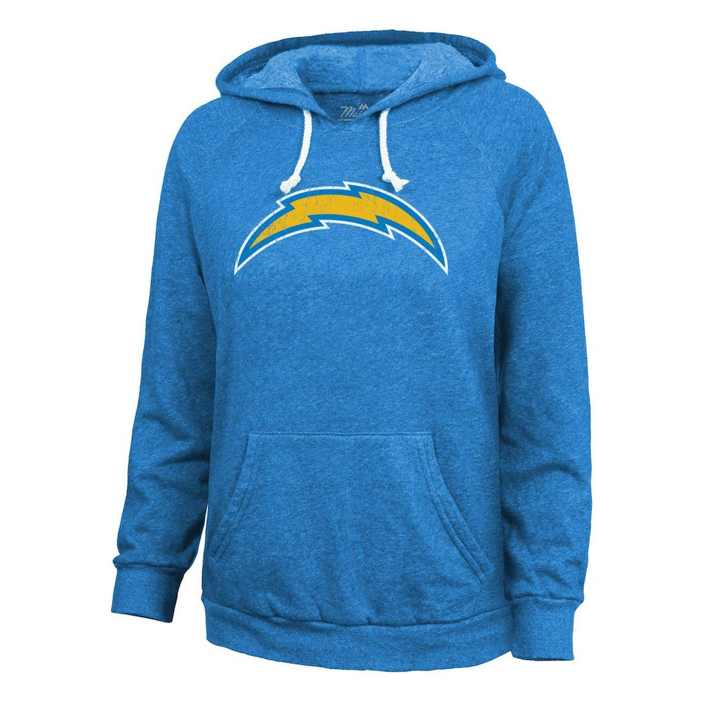 Justin Herbert Los Angeles Chargers Majestic Threads Women's Name & Number Tri-Blend Pullover Hoodie - Powder Blue Hoodies