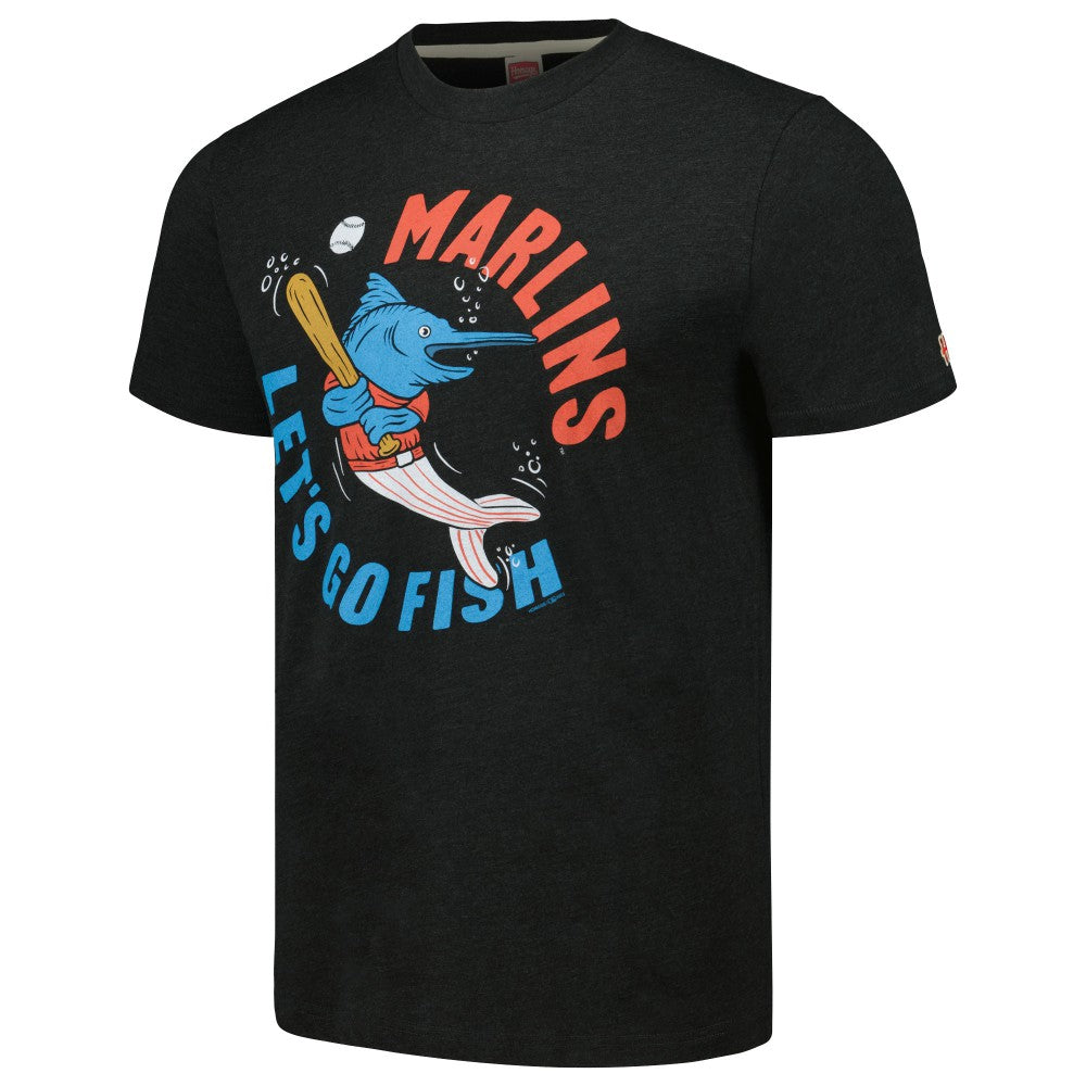 Miami Marlins Homage Doodle Collection Let's Go Fish Tri-Blend T-Shirt - Black T-shirts
