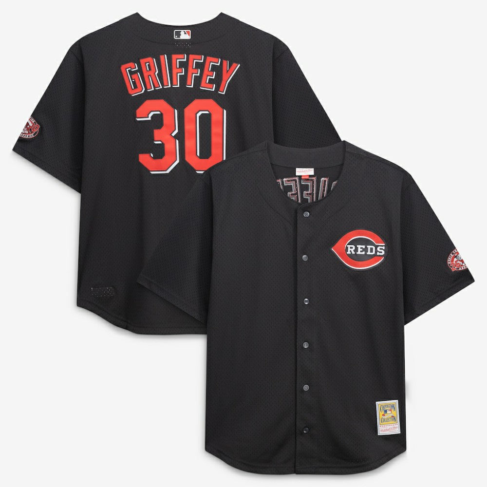 Ken Griffey Jr. Cincinnati Reds Mitchell & Ness Big & Tall Cooperstown Mesh Batting Practice Jersey - Black Jerseys
