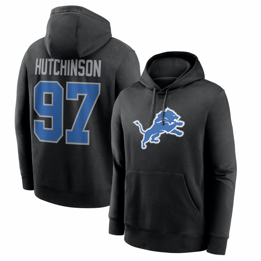 Aidan Hutchinson Detroit Lions Name & Number Fleece Hoodie - Black Hoodies
