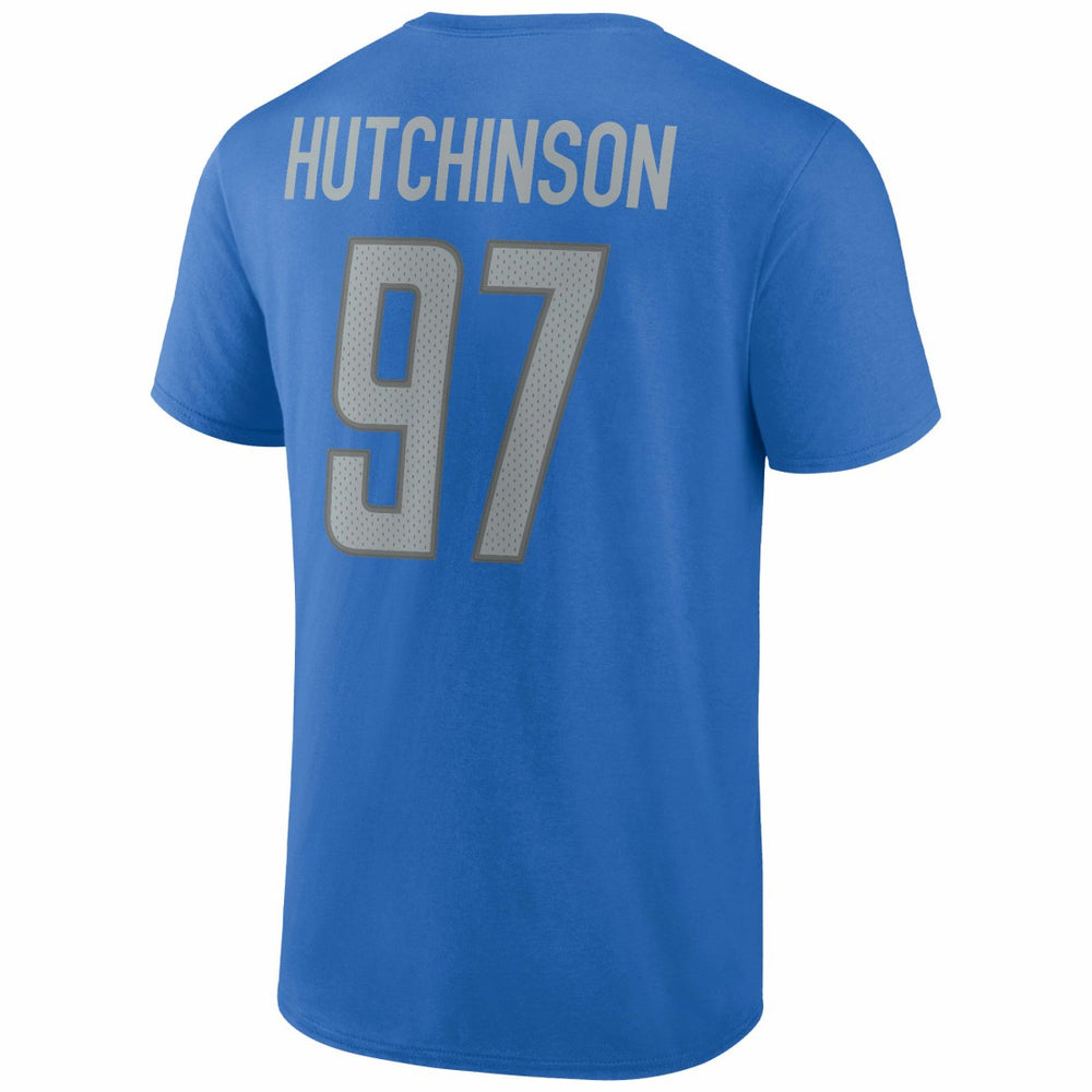 Aidan Hutchinson Detroit Lions Player Icon Name & Number T-Shirt - Blue T-shirts