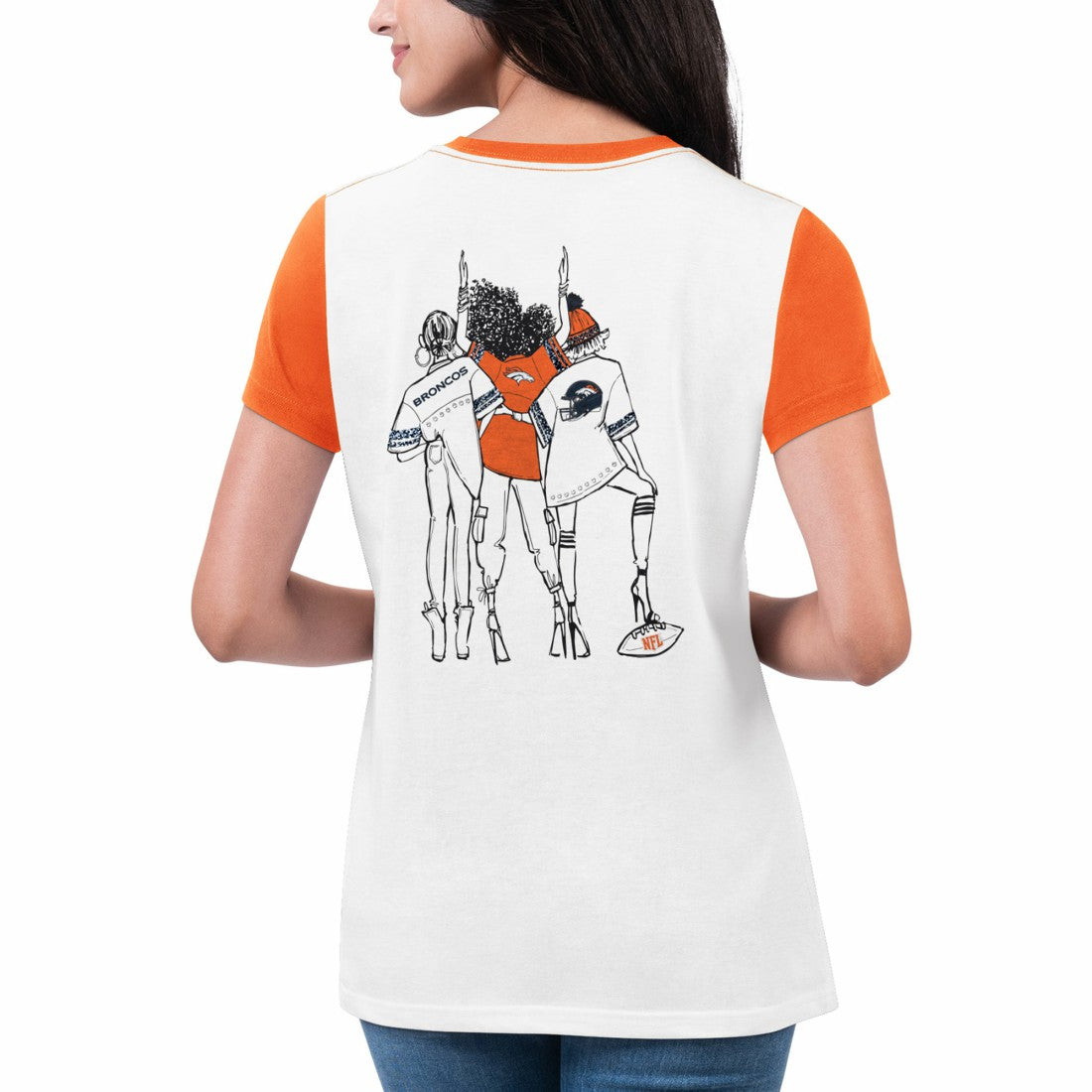 Denver Broncos G-III 4Her by Carl Banks Women's Fashion Illustration T-Shirt - White/Orange T-shirts
