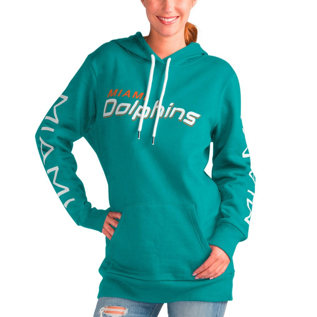 Miami Dolphins G-III 4Her by Carl Banks Women's Extra Inning Pullover Hoodie - Aqua Hoodies