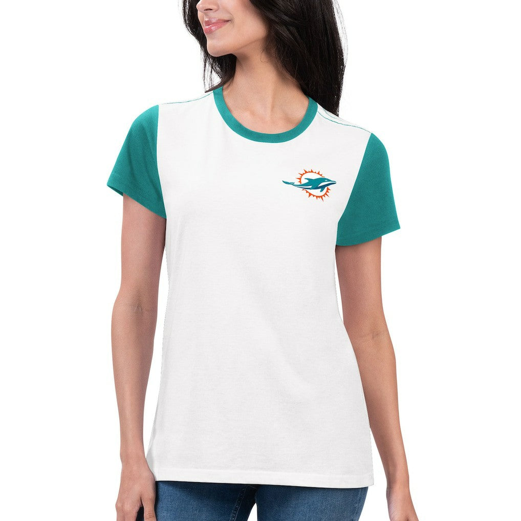 Miami Dolphins G-III 4Her by Carl Banks Women's Fashion Illustration T-Shirt - White/Aqua T-shirts