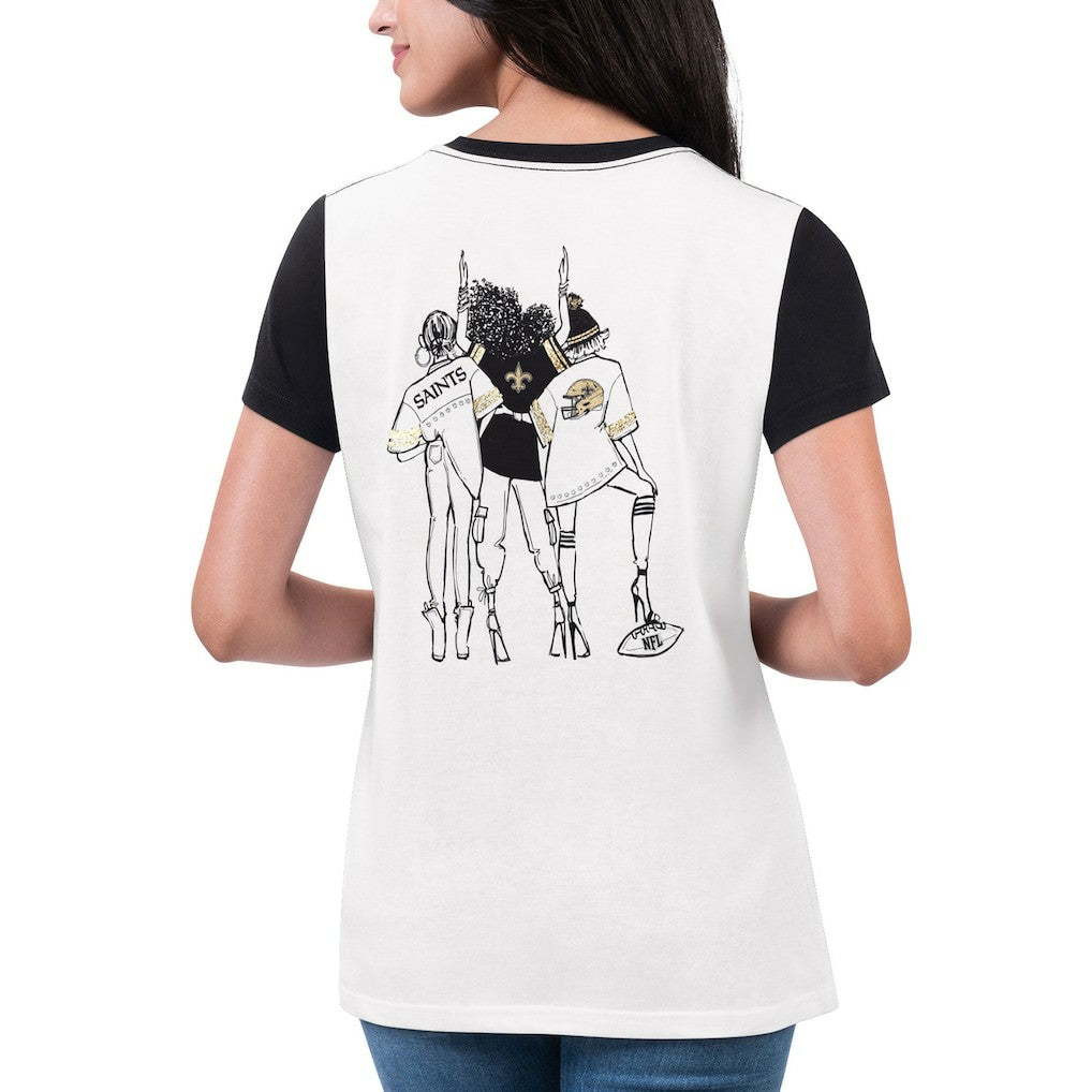 New Orleans Saints G-III 4Her by Carl Banks Women's Fashion Illustration T-Shirt - White/Black T-shirts