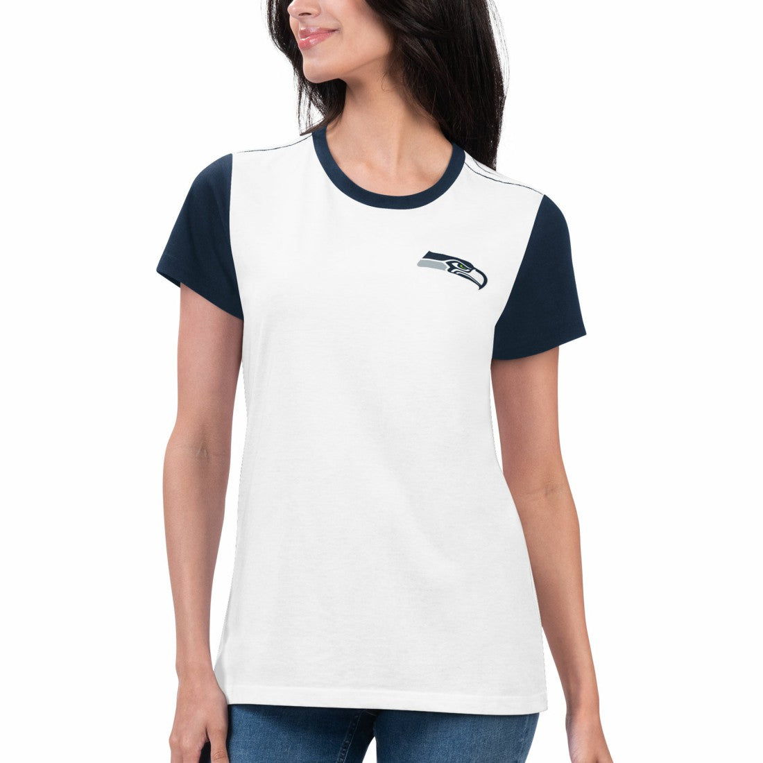 Seattle Seahawks G-III 4Her by Carl Banks Women's Fashion Illustration T-Shirt - White/College Navy T-shirts