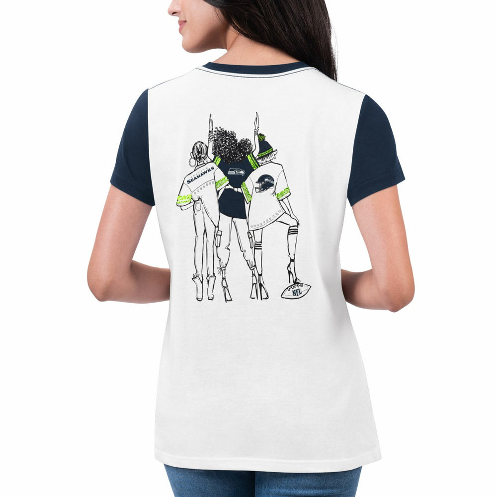 Seattle Seahawks G-III 4Her by Carl Banks Women's Fashion Illustration T-Shirt - White/College Navy T-shirts