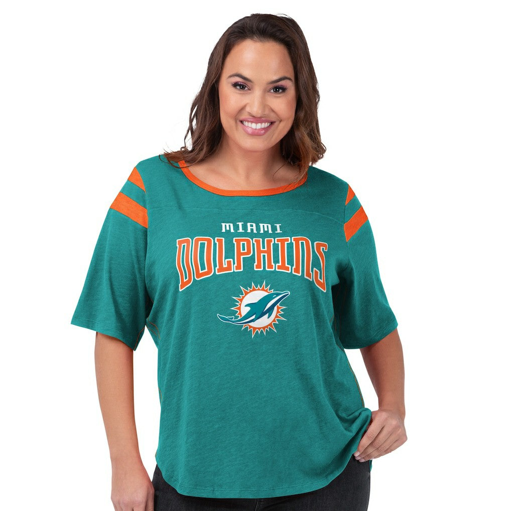 Miami Dolphins G-III 4Her by Carl Banks Women's Plus Size Linebacker T-Shirt - Aqua T-shirts