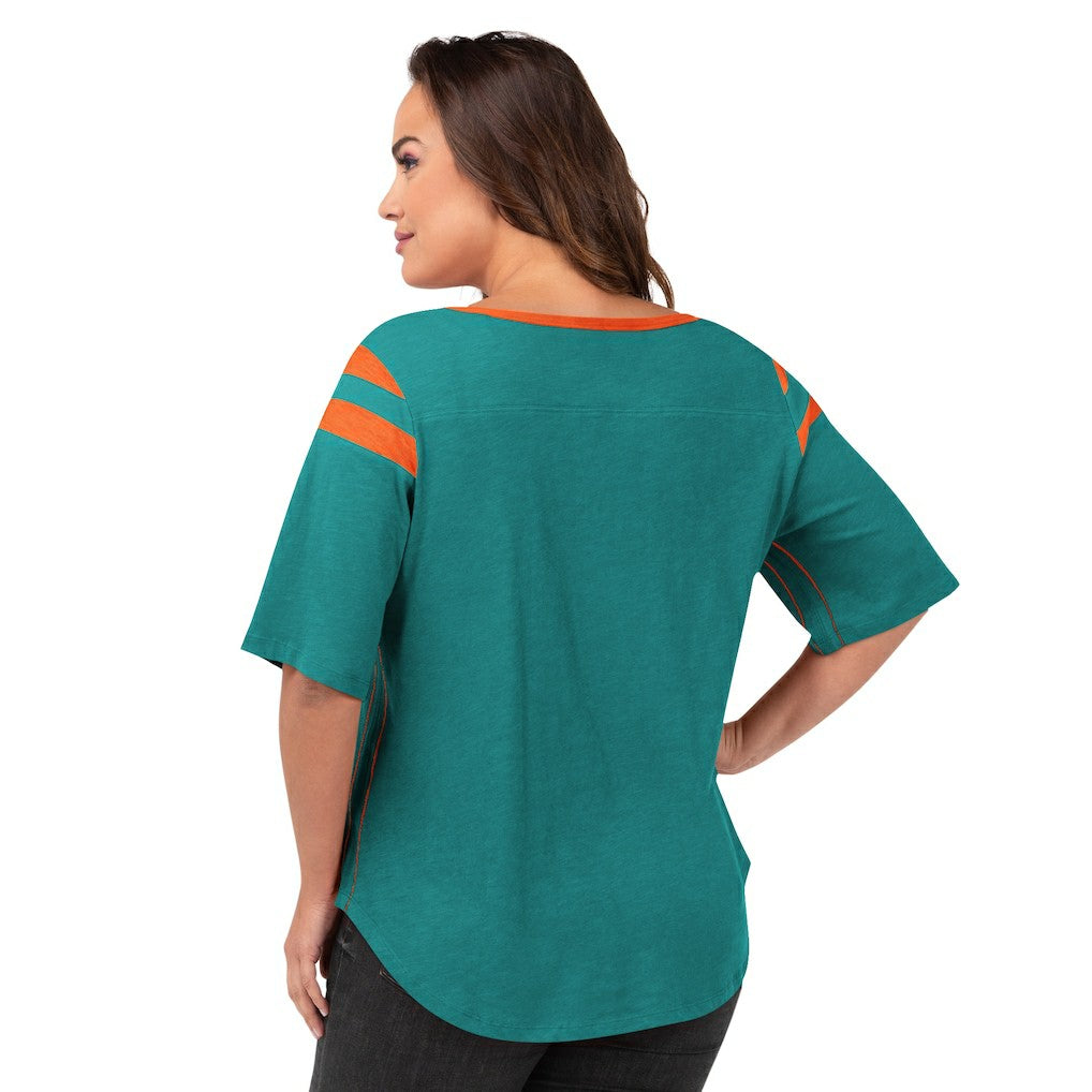 Miami Dolphins G-III 4Her by Carl Banks Women's Plus Size Linebacker T-Shirt - Aqua T-shirts