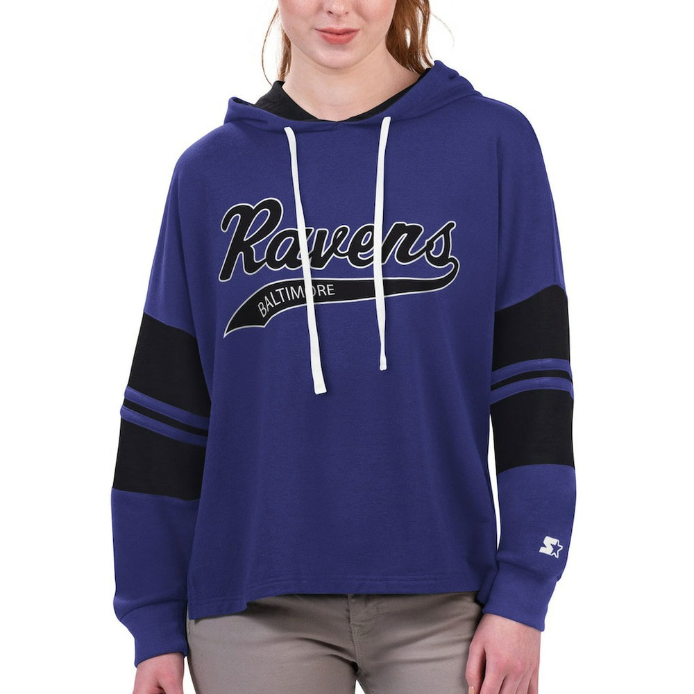 Baltimore Ravens Starter Women's Bump And Run Long Sleeve Hoodie T-Shirt - Purple Hoodies