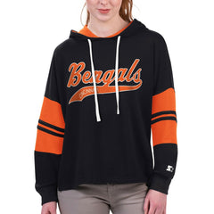 Cincinnati Bengals Starter Women's Bump And Run Long Sleeve Hoodie T-Shirt - Black Hoodies