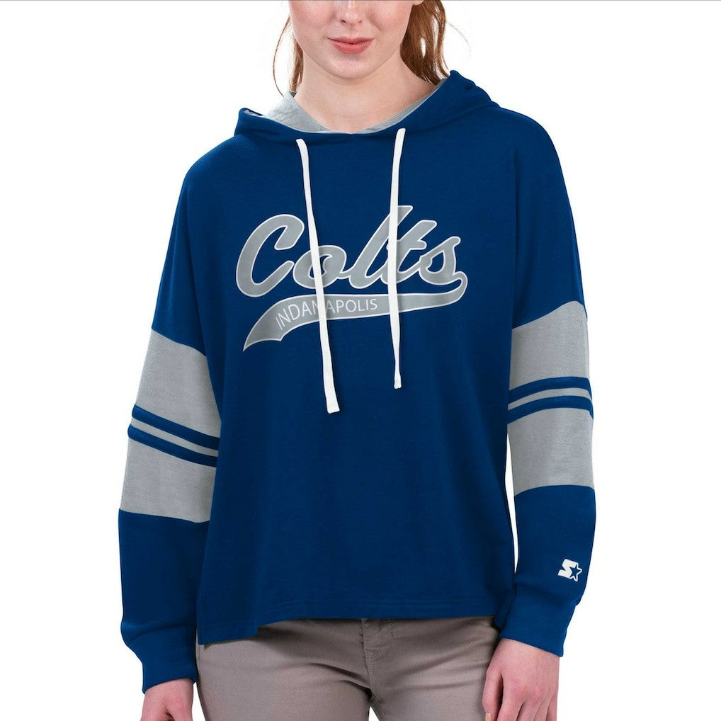 Indianapolis Colts Starter Women's Bump And Run Long Sleeve Hoodie T-Shirt - Royal Hoodies