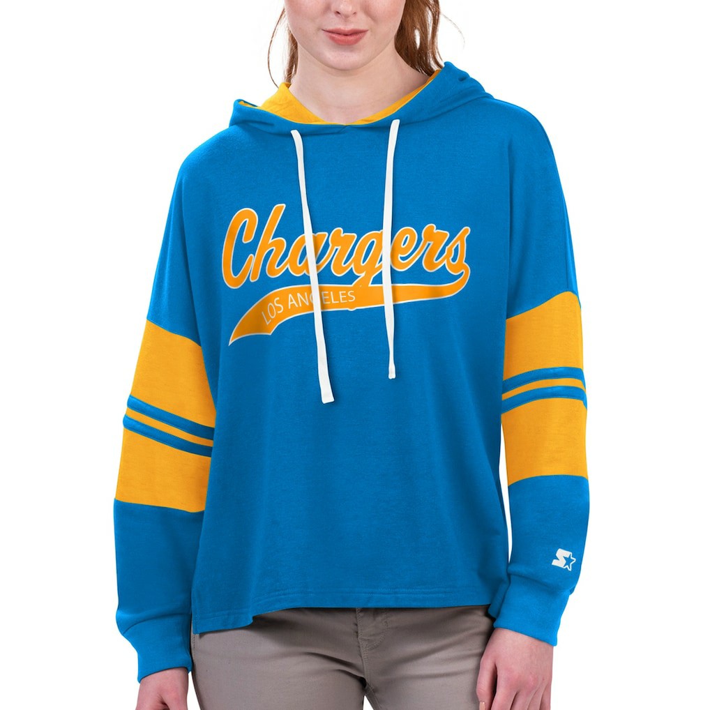 Los Angeles Chargers Starter Women's Bump And Run Long Sleeve Hoodie T-Shirt - Powder Blue Hoodies