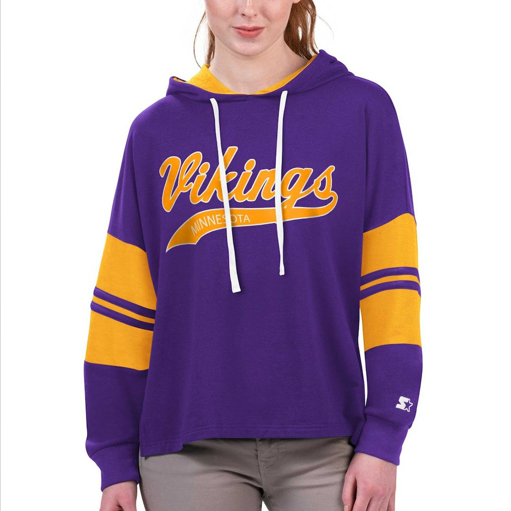 Minnesota Vikings Starter Women's Bump And Run Long Sleeve Hoodie T-Shirt - Purple Hoodies